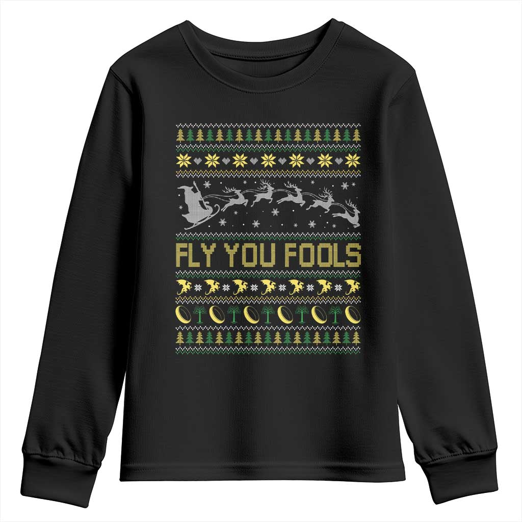Funny Fly You Fools Christmas Youth Sweatshirt Fantasy Movie Xmas Wizard Santa TS11 Black Print Your Wear