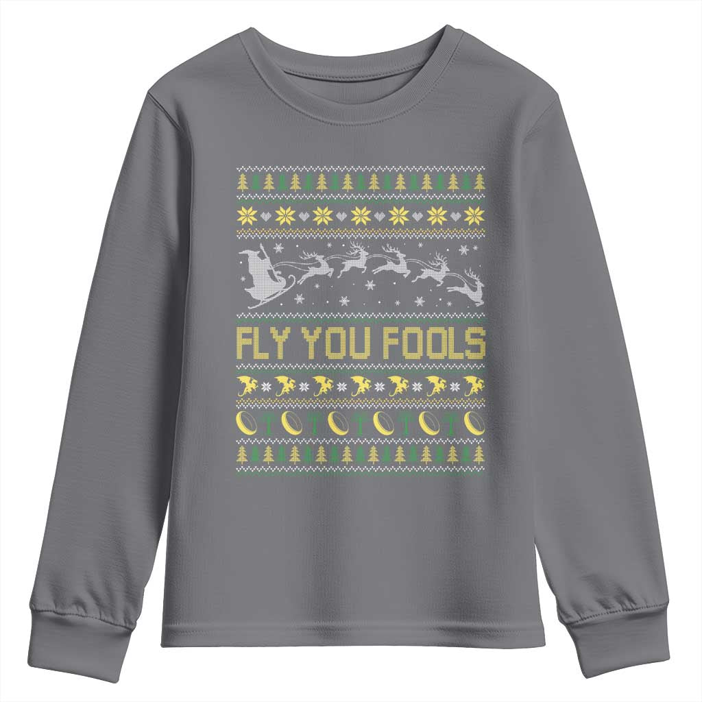 Funny Fly You Fools Christmas Youth Sweatshirt Fantasy Movie Xmas Wizard Santa TS11 Charcoal Print Your Wear