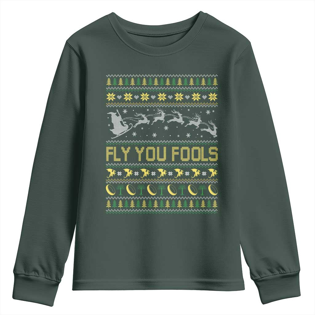 Funny Fly You Fools Christmas Youth Sweatshirt Fantasy Movie Xmas Wizard Santa TS11 Dark Forest Green Print Your Wear