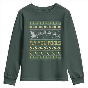Funny Fly You Fools Christmas Youth Sweatshirt Fantasy Movie Xmas Wizard Santa TS11 Dark Forest Green Print Your Wear