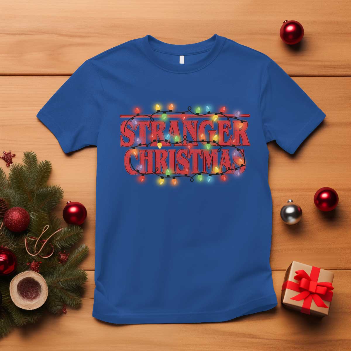 Stranger Christmas T Shirt Funny Xmas Alphabet Neon Lights Movie TS11 Royal Blue Print Your Wear