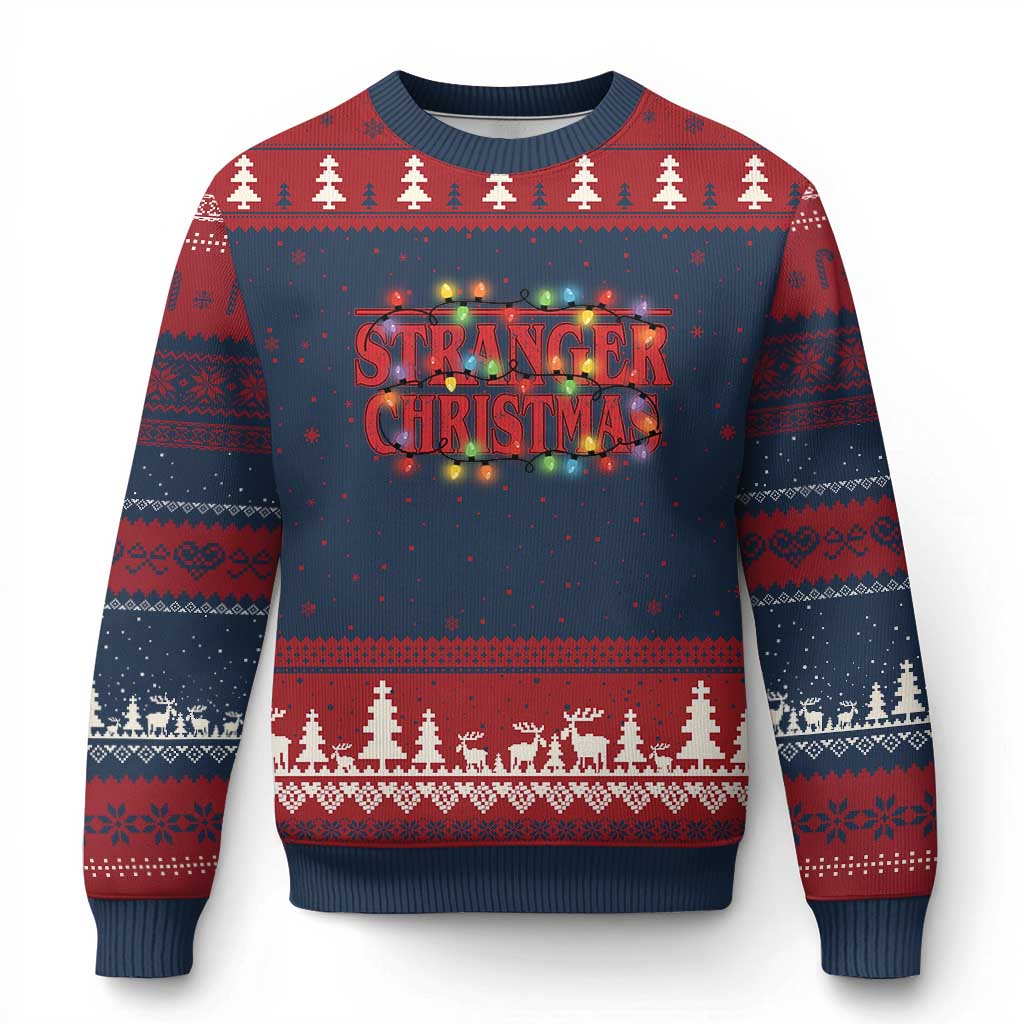 Stranger Xmas Ugly Christmas Sweater Funny Xmas Alphabet Neon Lights Movie TS11 Navy Red Print Your Wear