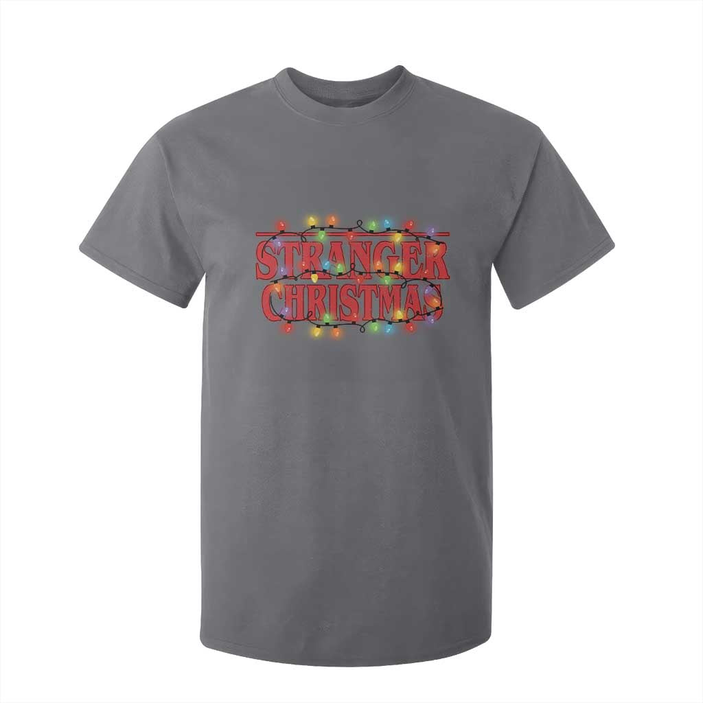 Stranger Christmas T Shirt For Kid Funny Xmas Alphabet Neon Lights Movie TS11 Charcoal Print Your Wear