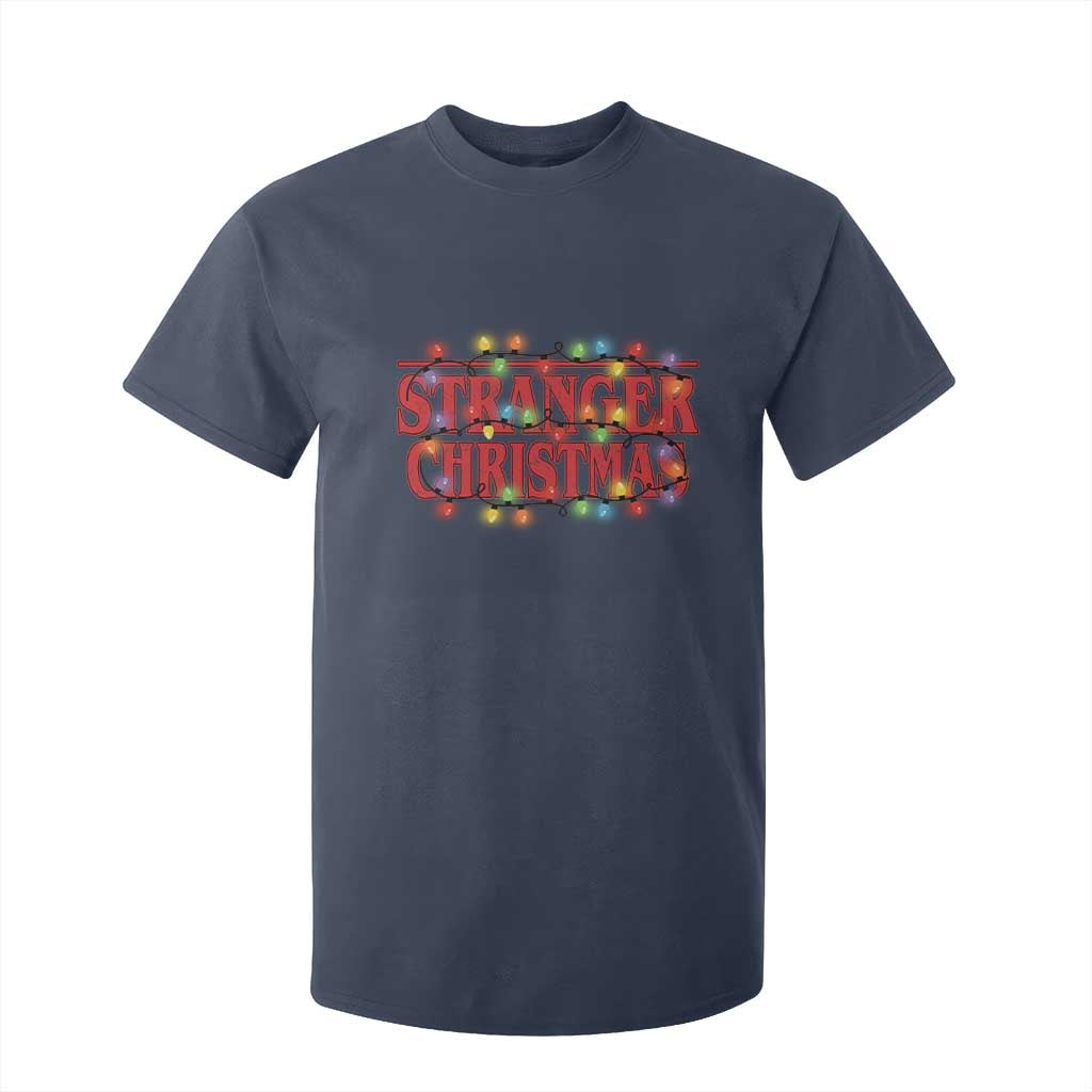 Stranger Christmas T Shirt For Kid Funny Xmas Alphabet Neon Lights Movie TS11 Navy Print Your Wear