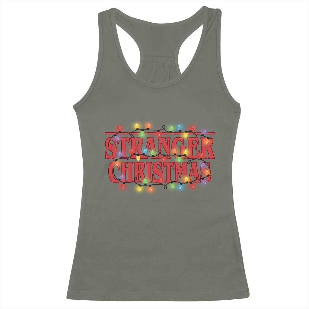 Stranger Christmas Racerback Tank Top Funny Xmas Alphabet Neon Lights Movie TS11 Military Green Print Your Wear