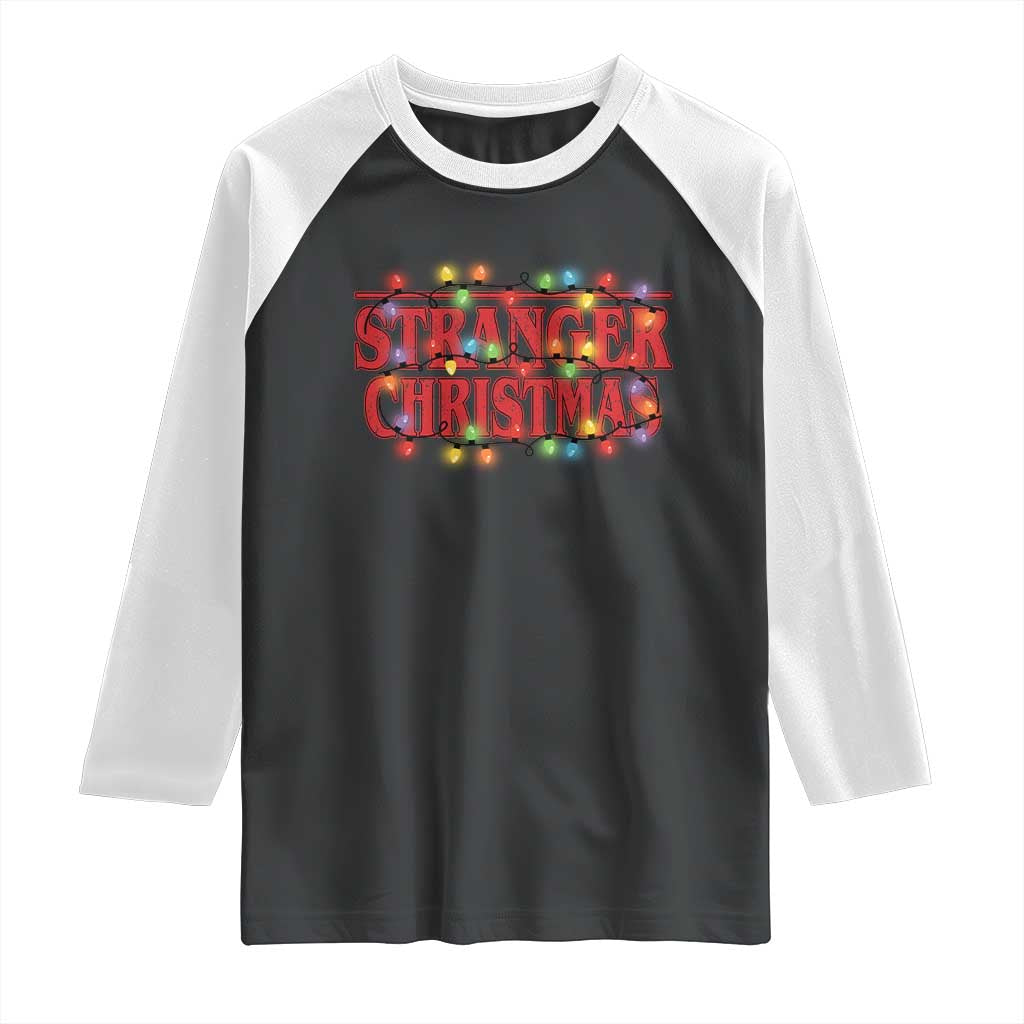 Stranger Christmas Raglan Shirt Funny Xmas Alphabet Neon Lights Movie TS11 Black White Print Your Wear