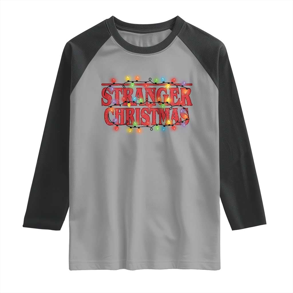 Stranger Christmas Raglan Shirt Funny Xmas Alphabet Neon Lights Movie TS11 Sport Gray Black Print Your Wear