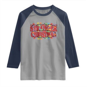 Stranger Christmas Raglan Shirt Funny Xmas Alphabet Neon Lights Movie TS11 Sport Gray Navy Print Your Wear
