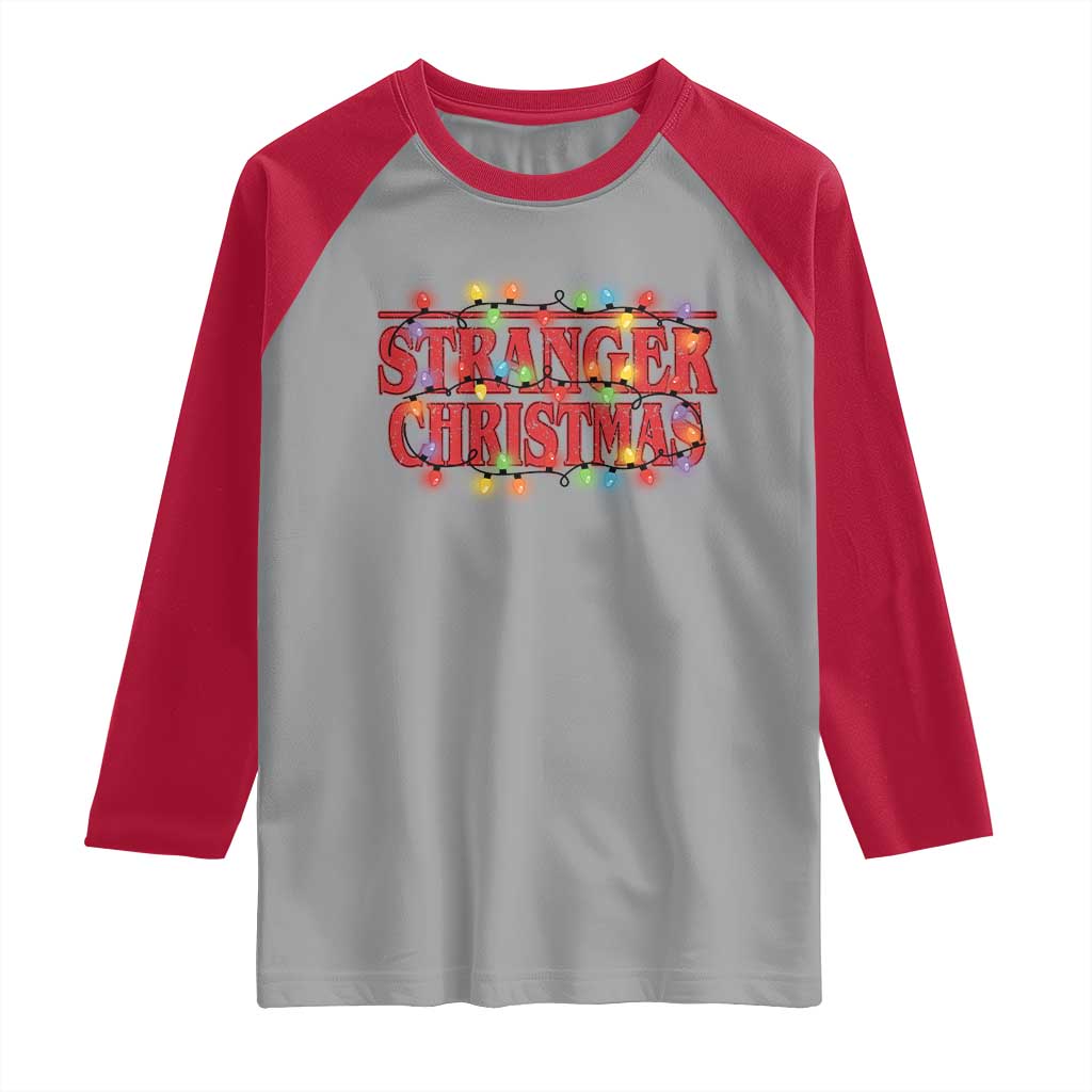 Stranger Christmas Raglan Shirt Funny Xmas Alphabet Neon Lights Movie TS11 Sport Gray Red Print Your Wear