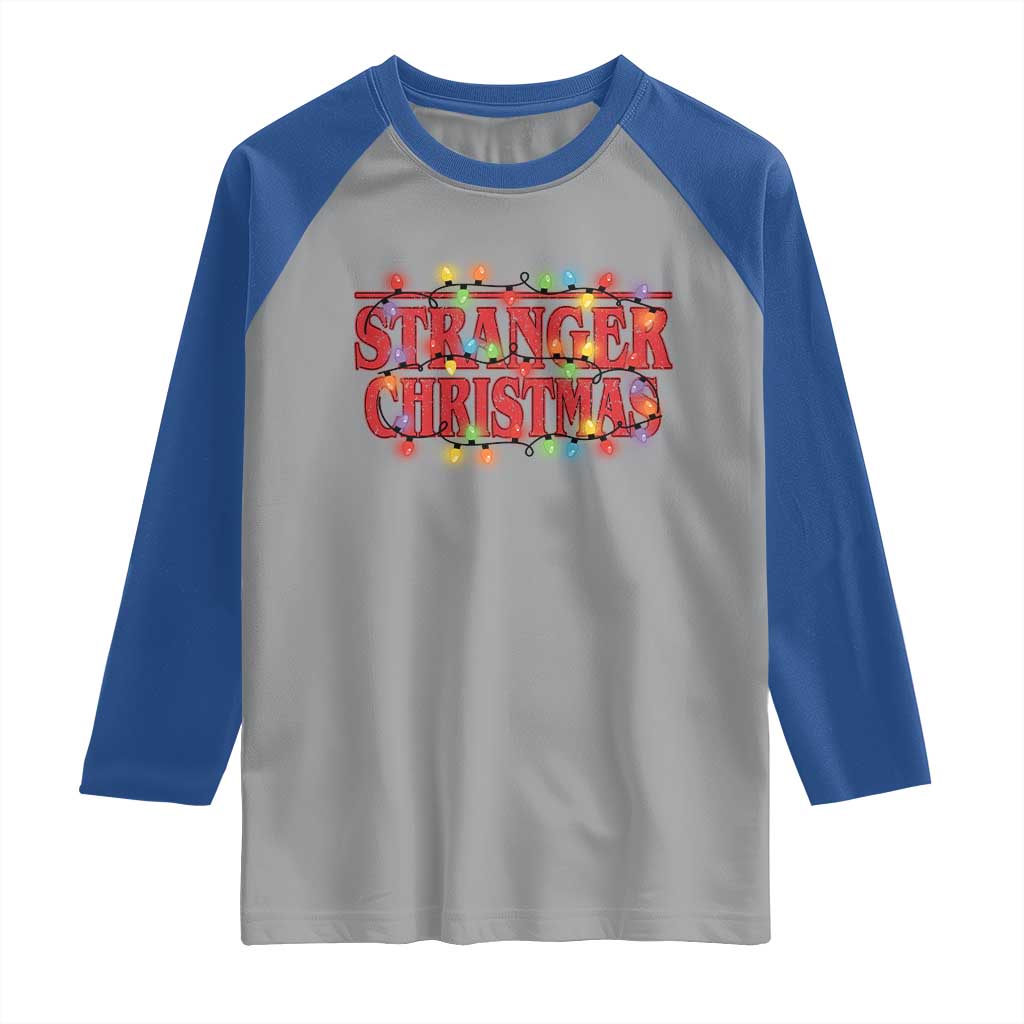 Stranger Christmas Raglan Shirt Funny Xmas Alphabet Neon Lights Movie TS11 Sport Gray Royal Print Your Wear