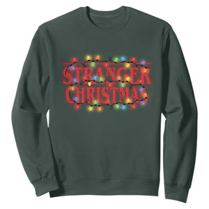 Stranger Christmas Sweatshirt Funny Xmas Alphabet Neon Lights Movie TS11 Dark Forest Green Print Your Wear