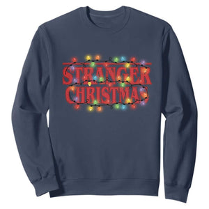 Stranger Christmas Sweatshirt Funny Xmas Alphabet Neon Lights Movie TS11 Navy Print Your Wear