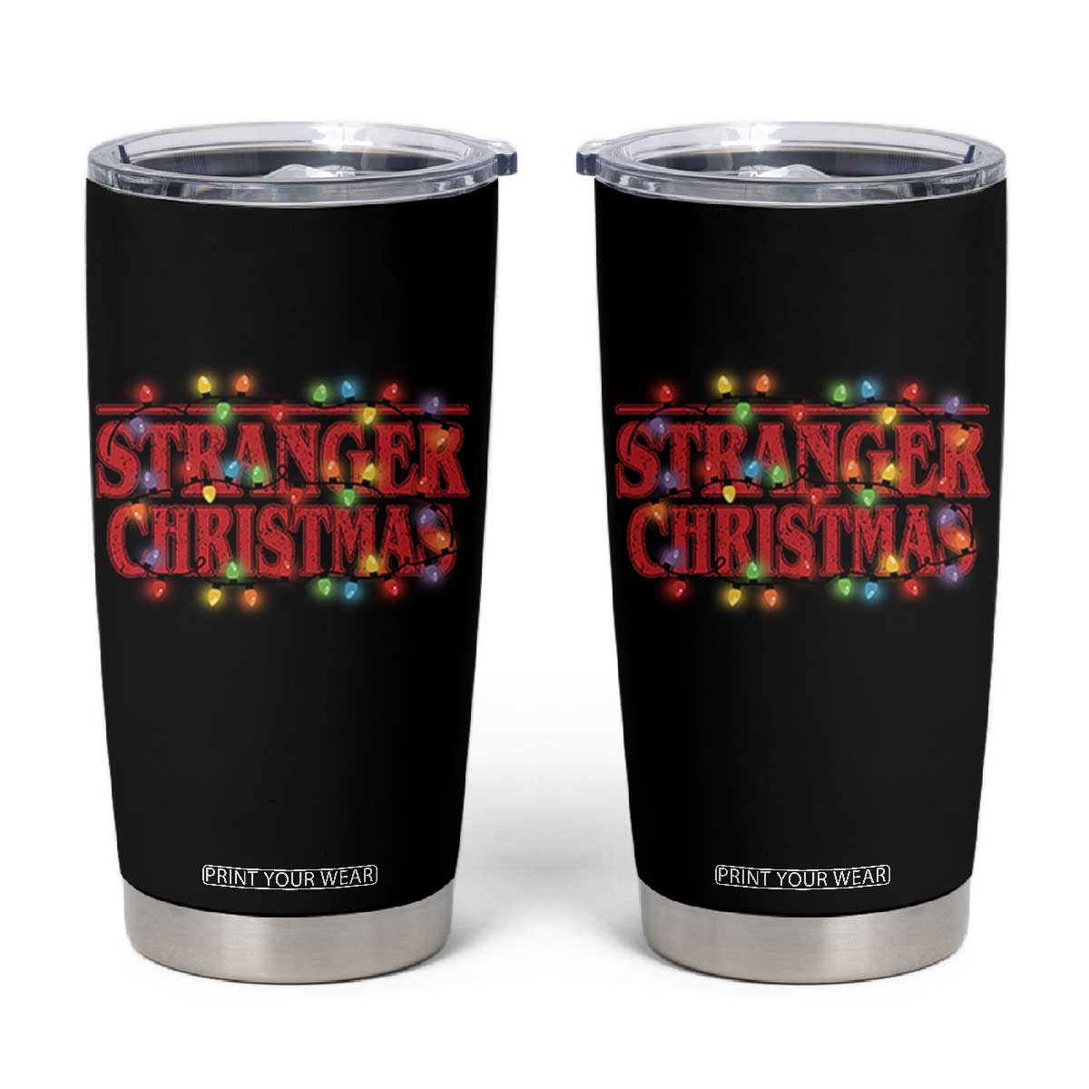 Stranger Christmas Tumbler Cup Funny Xmas Alphabet Neon Lights Movie TS11 Black Print Your Wear