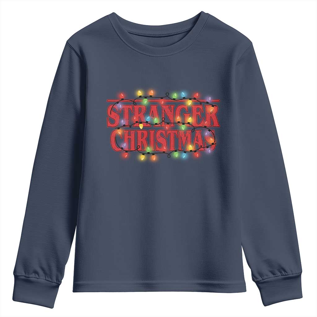 Stranger Christmas Youth Sweatshirt Funny Xmas Alphabet Neon Lights Movie TS11 Navy Print Your Wear
