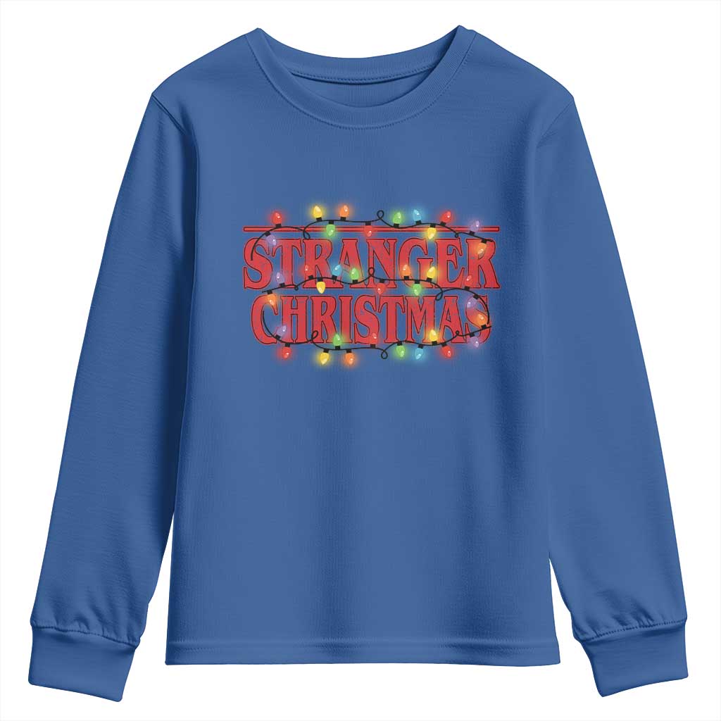 Stranger Christmas Youth Sweatshirt Funny Xmas Alphabet Neon Lights Movie TS11 Royal Blue Print Your Wear