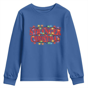 Stranger Christmas Youth Sweatshirt Funny Xmas Alphabet Neon Lights Movie TS11 Royal Blue Print Your Wear