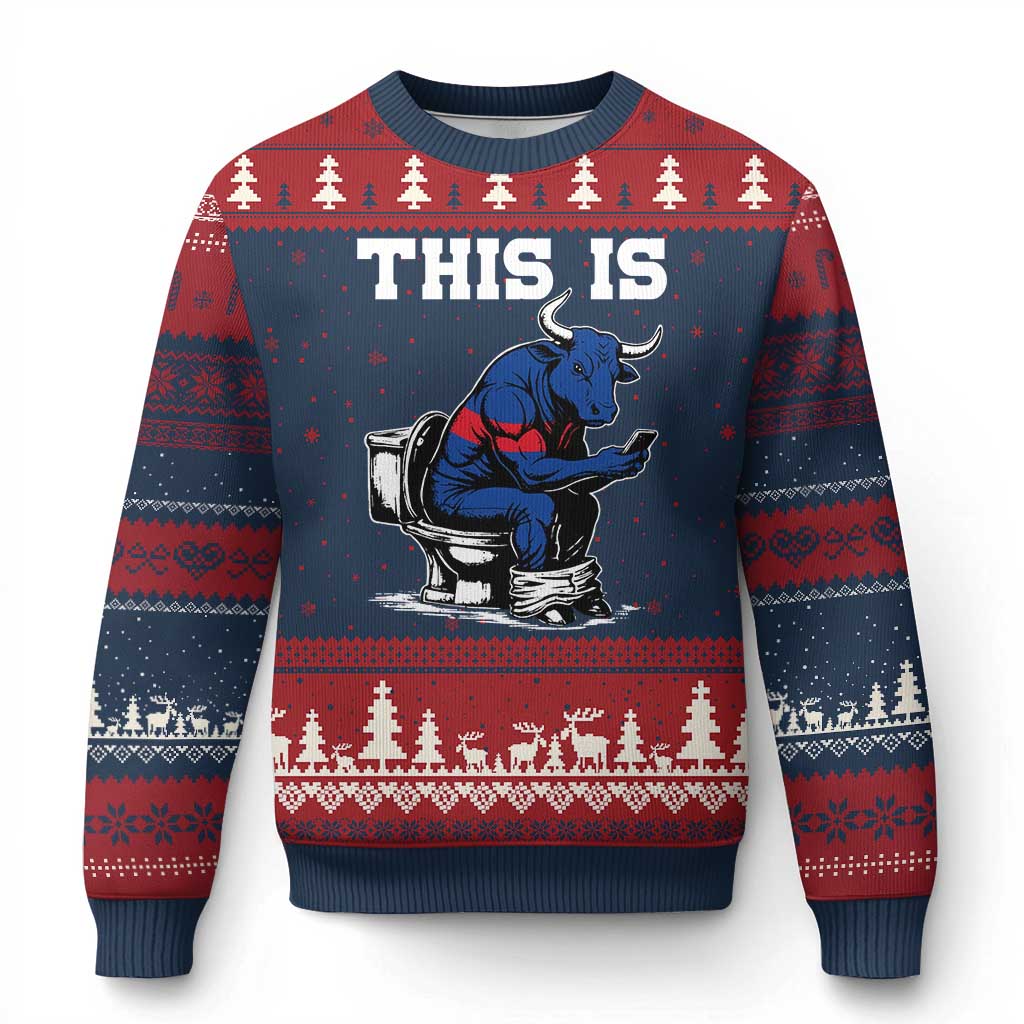 This Is Bullshit Ugly Christmas Sweater Funny Cow Buffalo Toilet TS11 Navy Red Print Your Wear