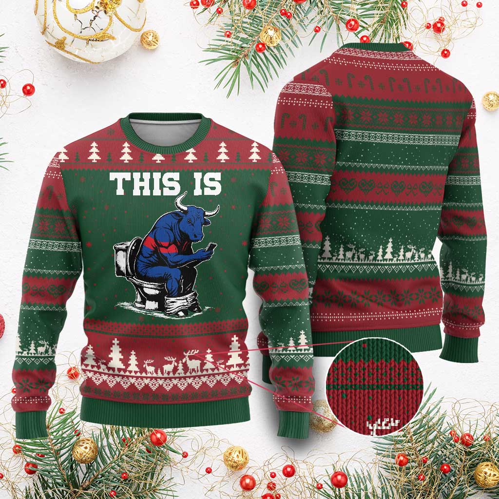 This Is Bullshit Ugly Christmas Sweater Funny Cow Buffalo Toilet TS11 Red Green Print Your Wear