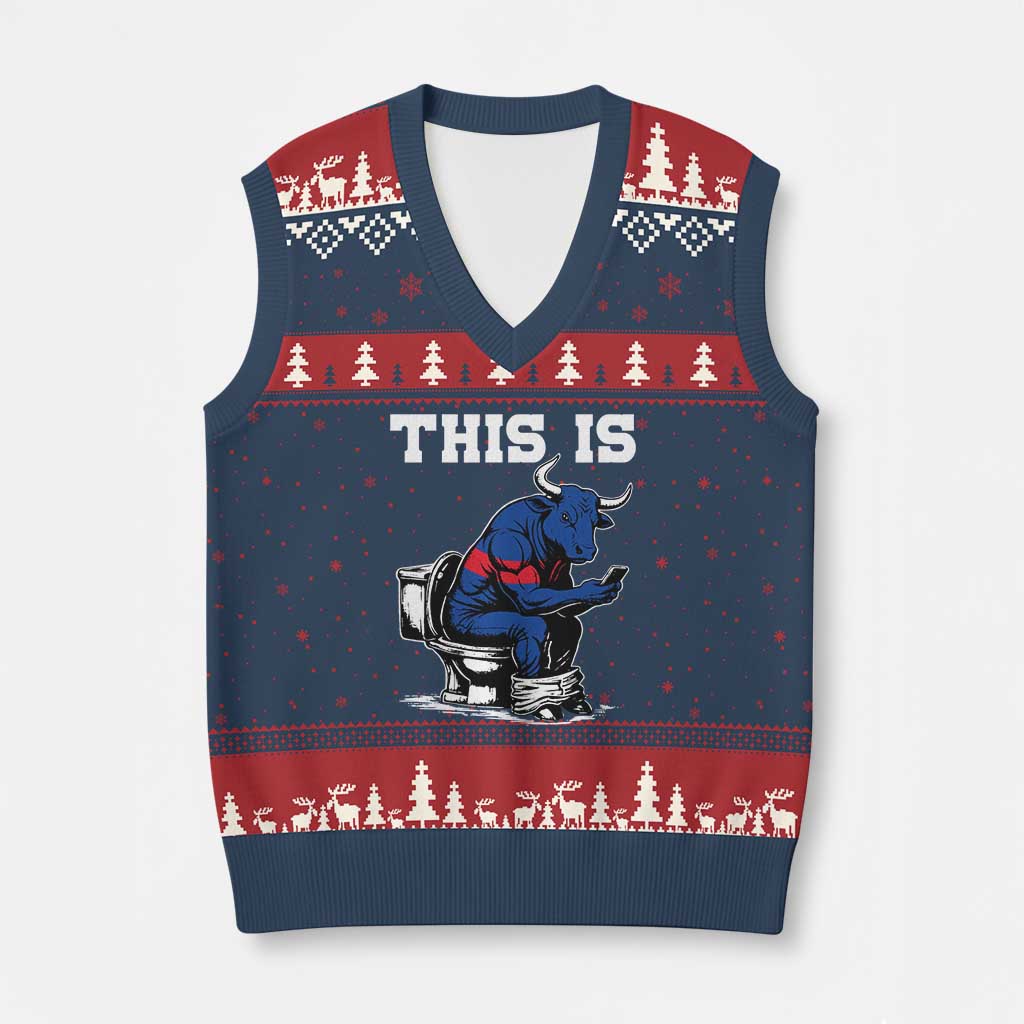 This Is Bullshit V-Neck Knit Sweater Vest Funny Cow Buffalo Toilet TS11 Navy Red Print Your Wear
