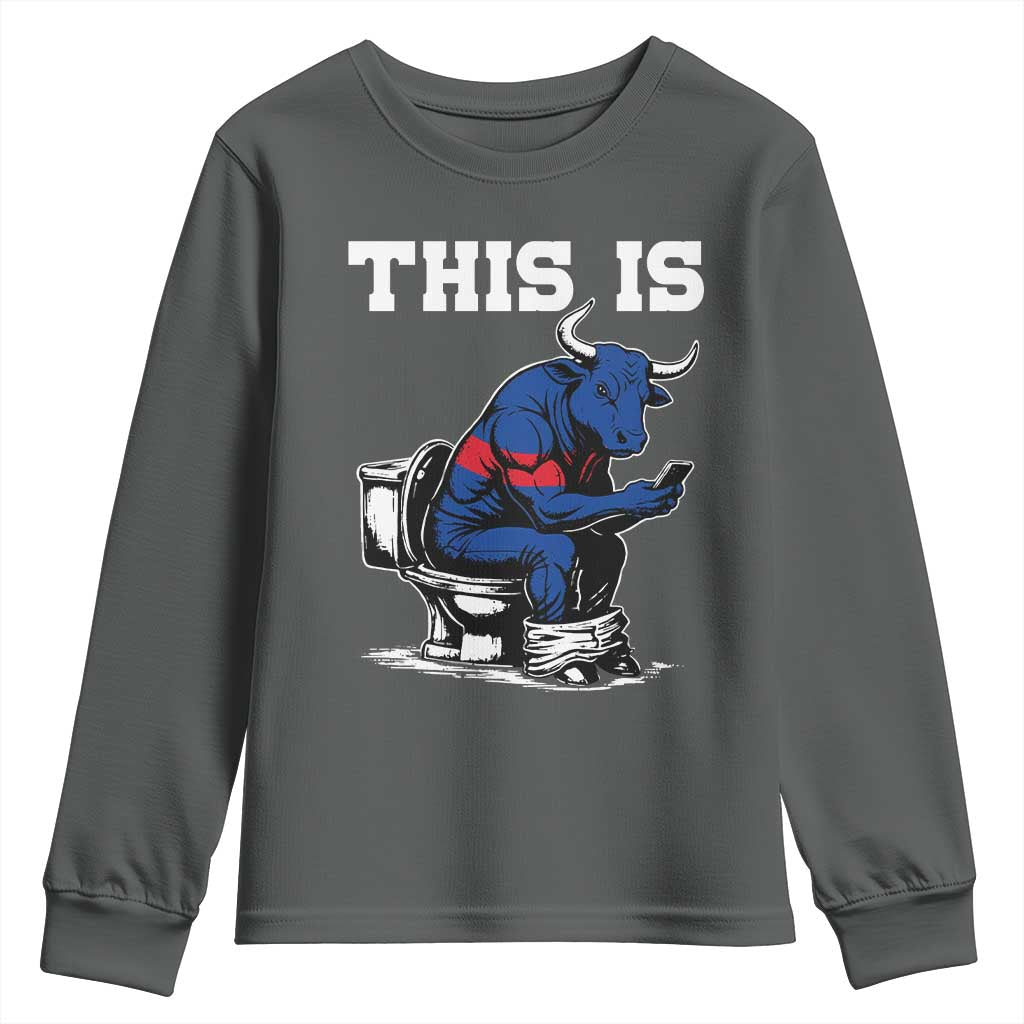 This Is Bullshit Youth Sweatshirt Funny Cow Buffalo Toilet TS11 Dark Heather Print Your Wear