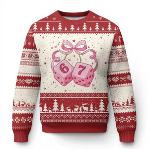 Funny 67 Dice Valentines Day Six Seven Meme Coquette Ugly Christmas Sweater TS11 Beige Red Print Your Wear
