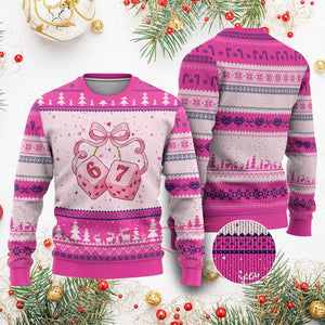 Funny 67 Dice Valentines Day Six Seven Meme Coquette Ugly Christmas Sweater TS11 Hot Pink Print Your Wear