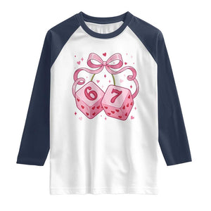 Funny 67 Dice Valentines Day Six Seven Meme Coquette Raglan Shirt TS11 White Navy Print Your Wear