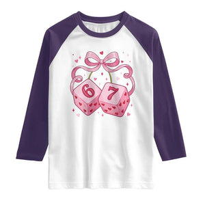 Funny 67 Dice Valentines Day Six Seven Meme Coquette Raglan Shirt TS11 White Purple Print Your Wear