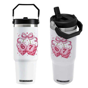 Funny 67 Dice Valentines Day Six Seven Meme Coquette Flip Straw Tumbler TS11 One Size: 30 oz White Print Your Wear