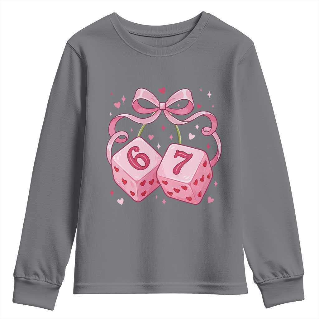 Funny 67 Dice Valentines Day Six Seven Meme Coquette Youth Sweatshirt TS11 Charcoal Print Your Wear