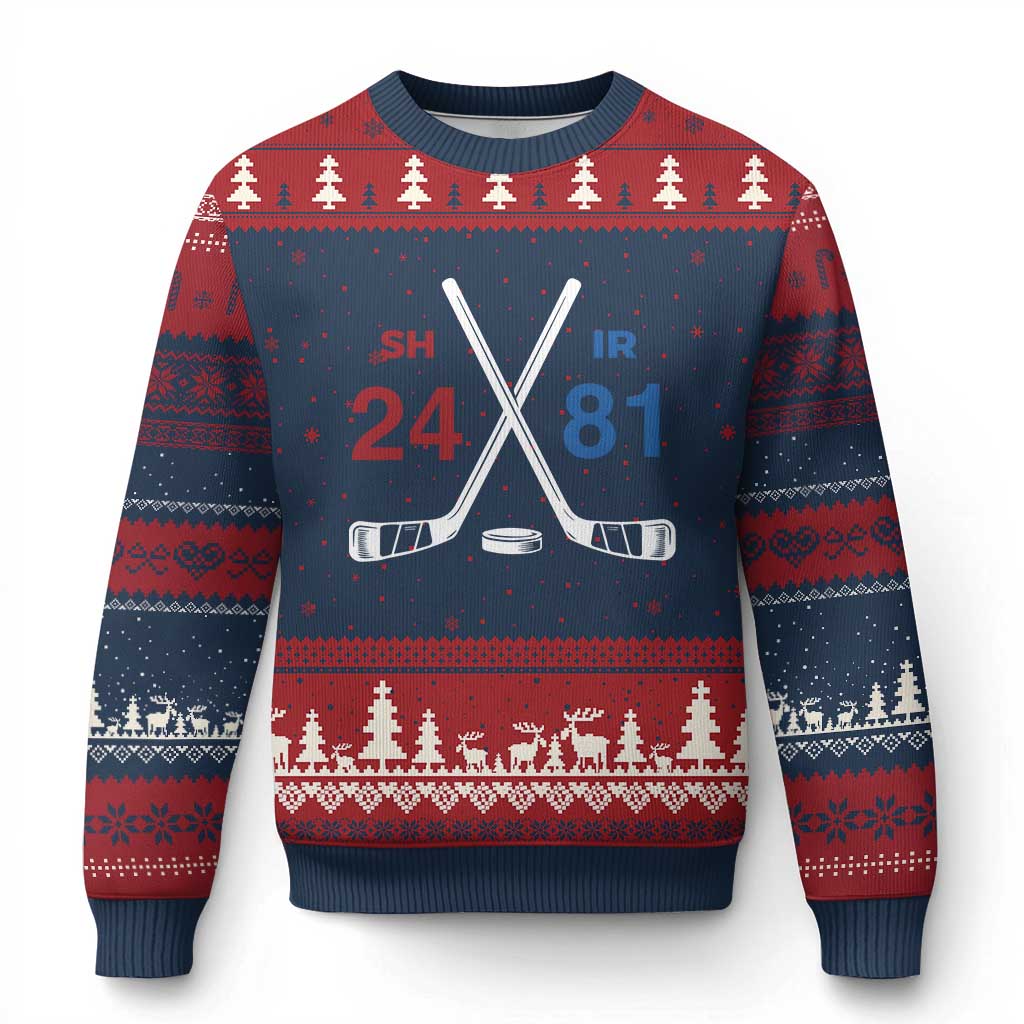 Funny Romance Hockey Ugly Christmas Sweater 24 81 Numbers Sport Ice Hockey Team TS11 Navy Red Print Your Wear