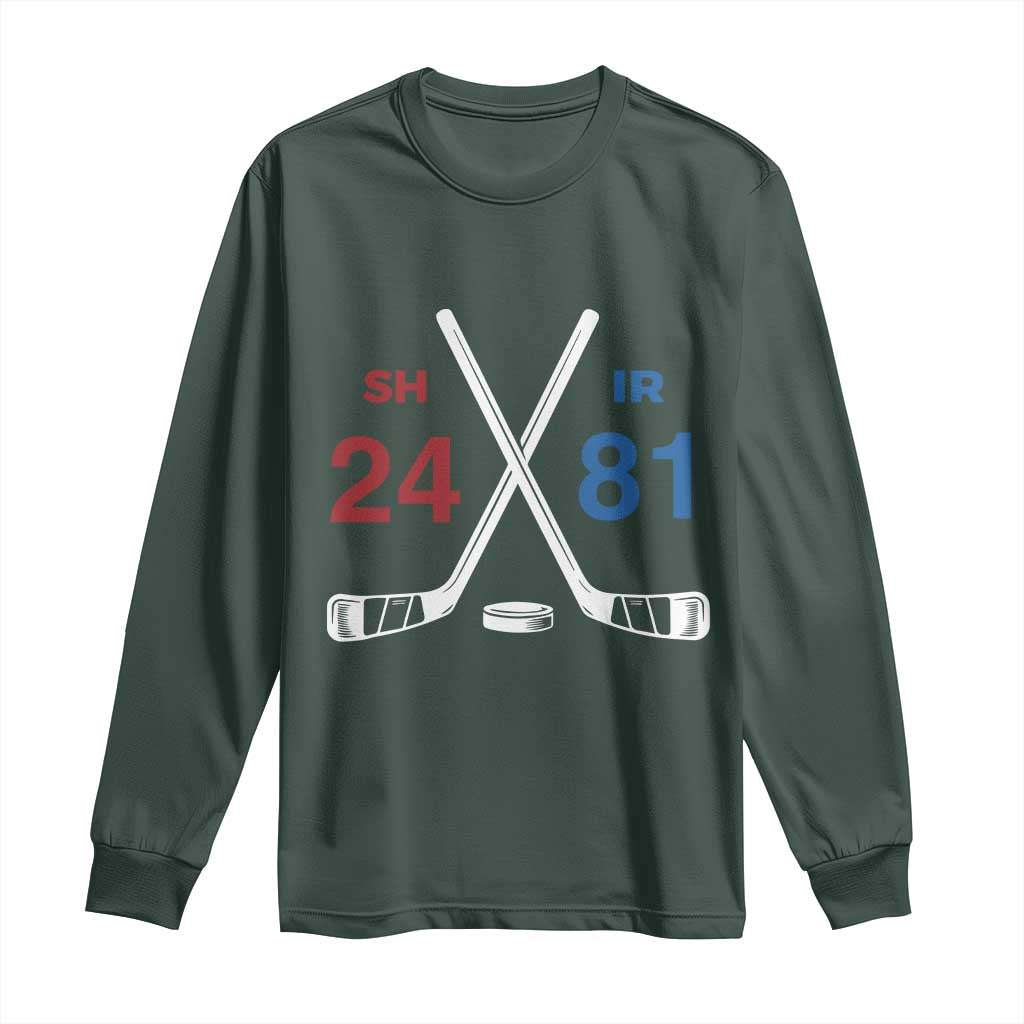 Funny Romance Hockey Long Sleeve Shirt 24 81 Numbers Sport Ice Hockey Team TS11 Dark Forest Green Print Your Wear