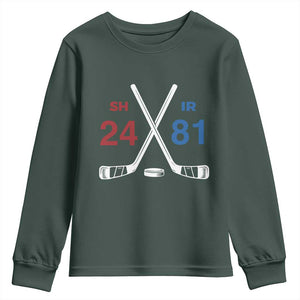 Funny Romance Hockey Youth Sweatshirt 24 81 Numbers Sport Ice Hockey Team TS11 Dark Forest Green Print Your Wear