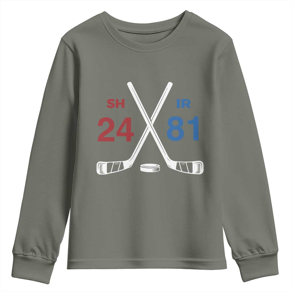 Funny Romance Hockey Youth Sweatshirt 24 81 Numbers Sport Ice Hockey Team TS11 Military Green Print Your Wear