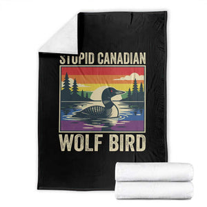 Stupid Canadian Wolf Bird Throw Blanket Funny Common Loon Meme LGBT Hockey TS11 Black Print Your Wear