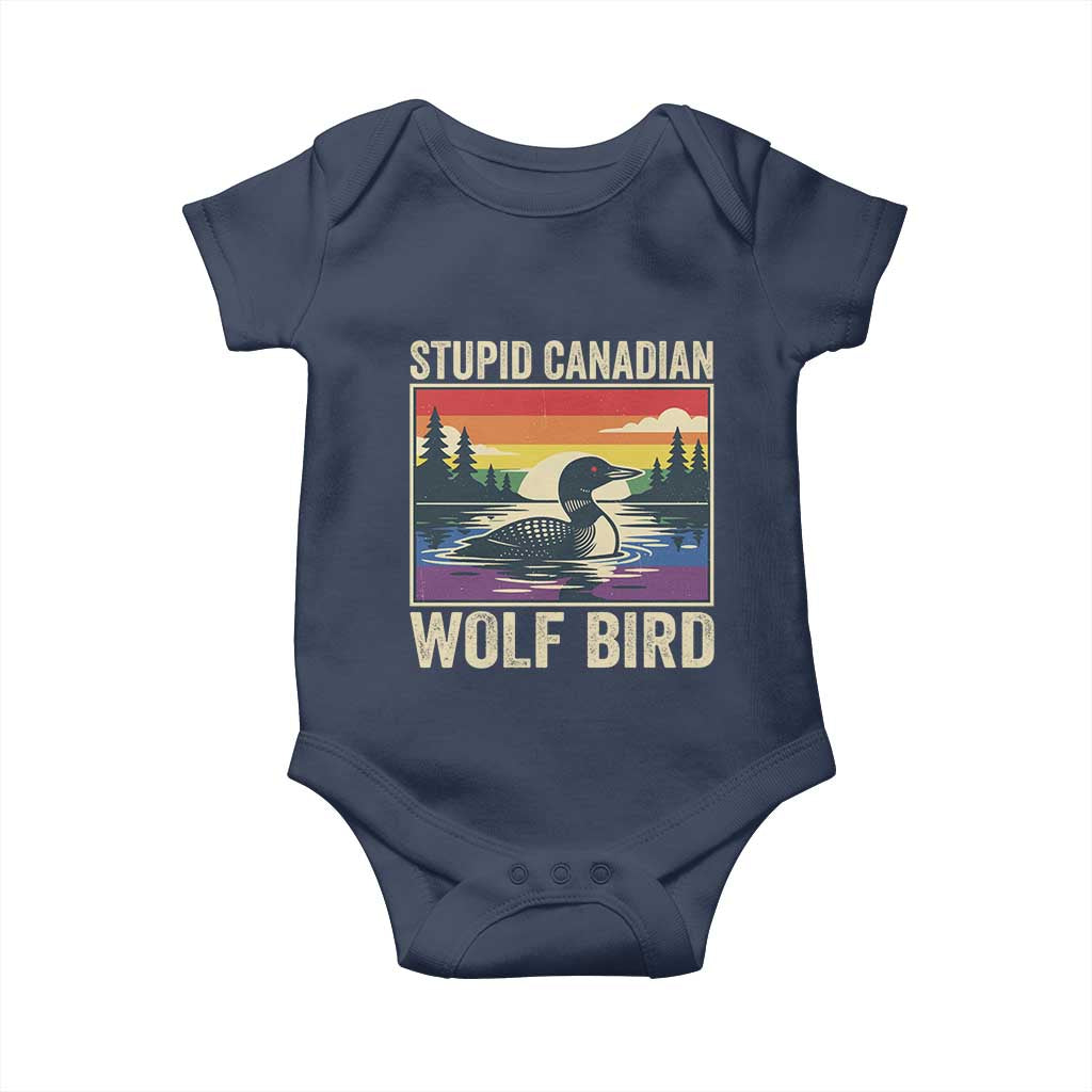 Stupid Canadian Wolf Bird Baby Onesie Funny Common Loon Meme LGBT Hockey TS11 Navy Print Your Wear