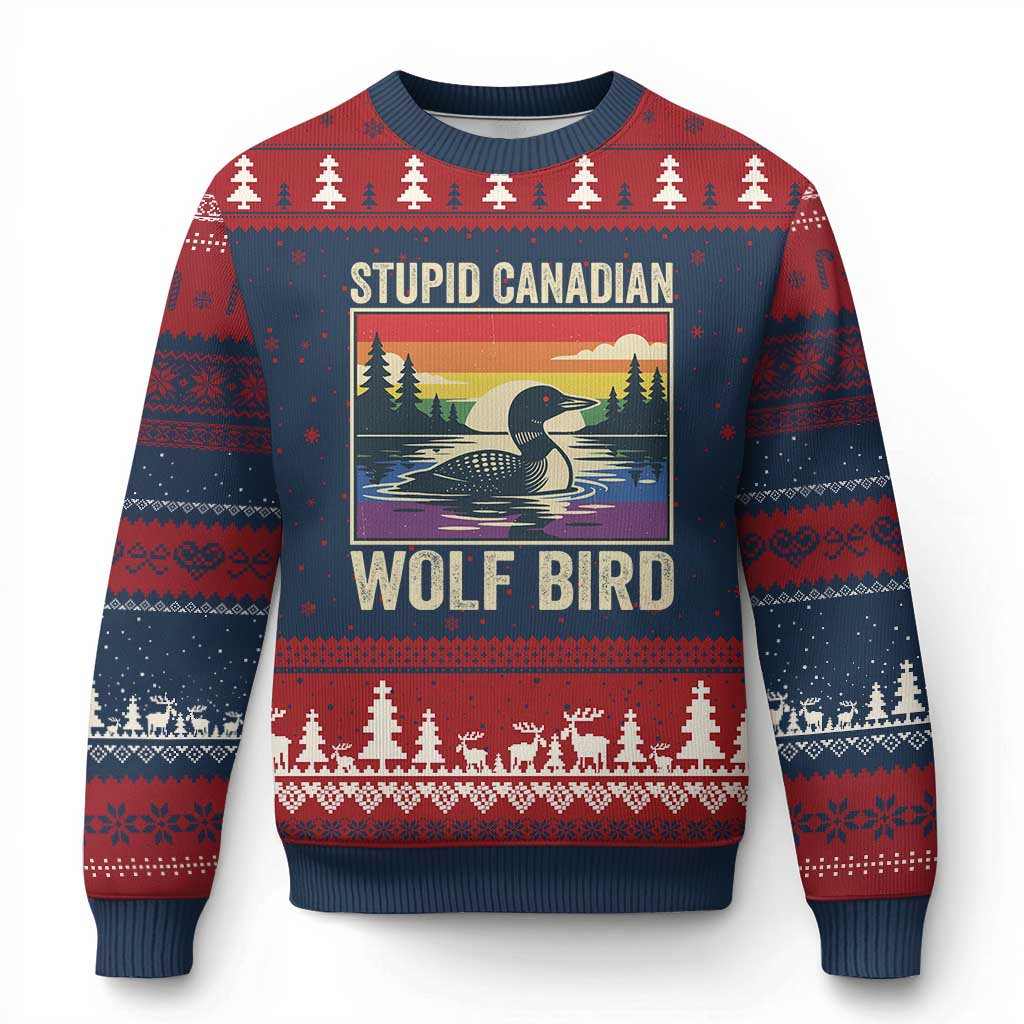 Stupid Canadian Wolf Bird Ugly Christmas Sweater Funny Common Loon Meme LGBT Hockey TS11 Navy Red Print Your Wear