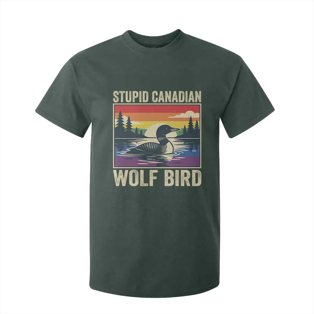 Stupid Canadian Wolf Bird T Shirt For Kid Funny Common Loon Meme LGBT Hockey TS11 Dark Forest Green Print Your Wear