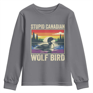 Stupid Canadian Wolf Bird Youth Sweatshirt Funny Common Loon Meme LGBT Hockey TS11 Charcoal Print Your Wear