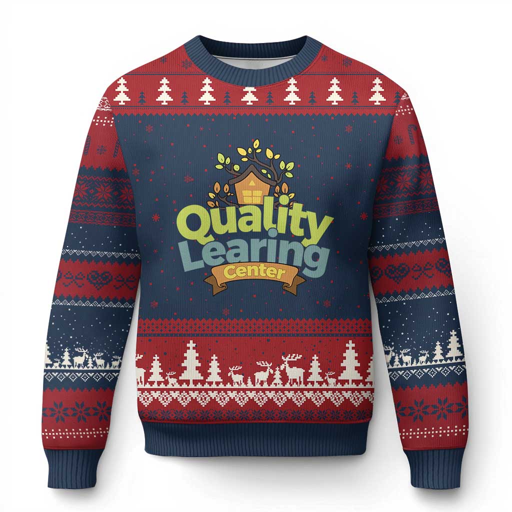 Funny Day Care Ugly Christmas Sweater Quality Learing Center Learning School Quote TS11 Navy Red Print Your Wear