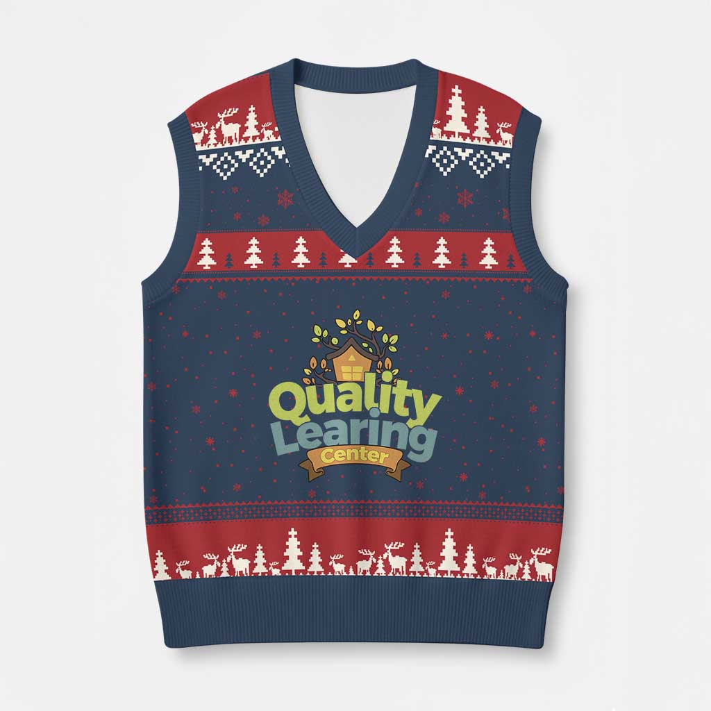 Funny Day Care V-Neck Knit Sweater Vest Quality Learing Center Learning School Quote TS11 Navy Red Print Your Wear