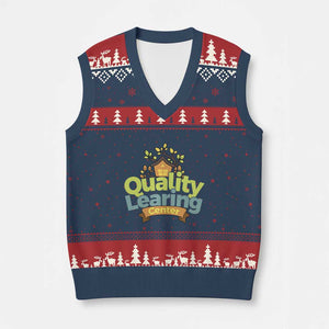 Funny Day Care V-Neck Knit Sweater Vest Quality Learing Center Learning School Quote TS11 Navy Red Print Your Wear