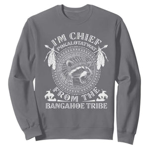 I Am Chief Pokalotatwat From The Bangahoe Tribe Sweatshirt Funny Indigenous Native Raccoon TS11 Charcoal Print Your Wear