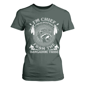 I Am Chief Pokalotatwat From The Bangahoe Tribe T Shirt For Women Funny Indigenous Native Raccoon TS11 Dark Forest Green Print Your Wear