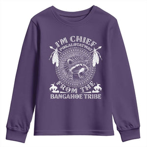 I Am Chief Pokalotatwat From The Bangahoe Tribe Youth Sweatshirt Funny Indigenous Native Raccoon TS11 Purple Print Your Wear