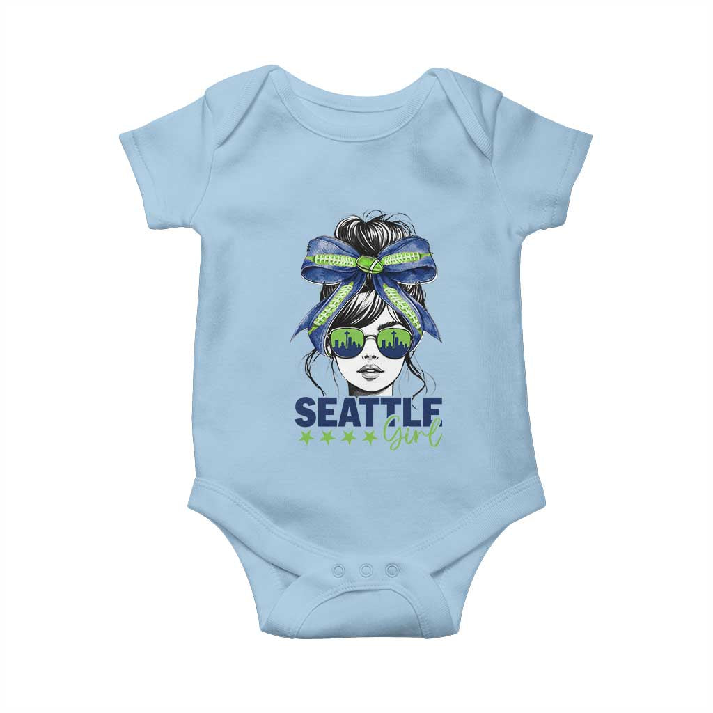 Seattle Girl Baby Onesie Funny Sport Fan Game Day Messy Bun TS11 Light Blue Print Your Wear