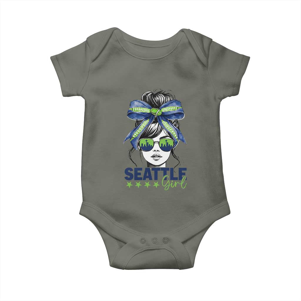 Seattle Girl Baby Onesie Funny Sport Fan Game Day Messy Bun TS11 Military Green Print Your Wear