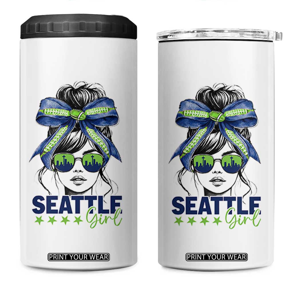 Seattle Girl 4 in 1 Can Cooler Tumbler Funny Sport Fan Game Day Messy Bun TS11 One Size: 16 oz White Print Your Wear