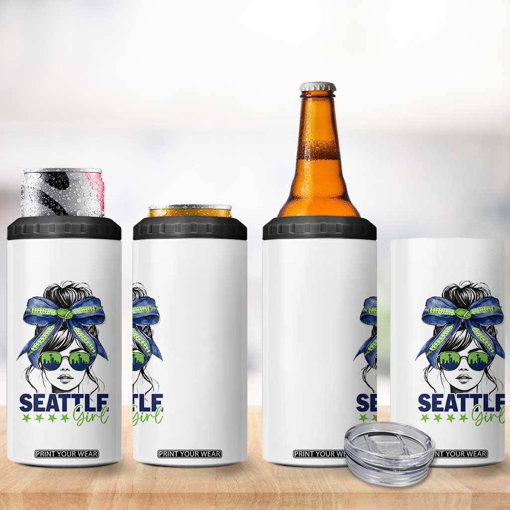 Seattle Girl 4 in 1 Can Cooler Tumbler Funny Sport Fan Game Day Messy Bun TS11 Print Your Wear