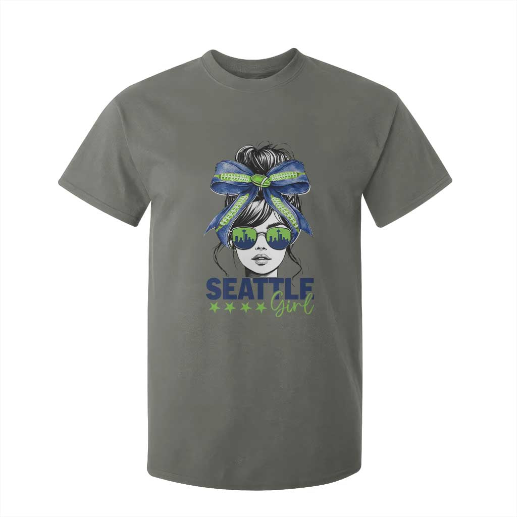 Seattle Girl T Shirt For Kid Funny Sport Fan Game Day Messy Bun TS11 Military Green Print Your Wear